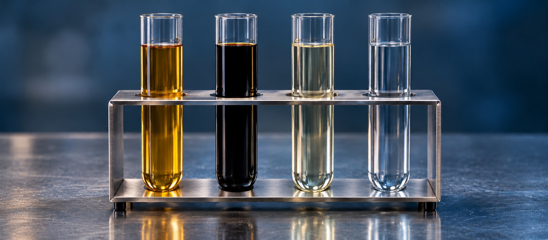 Quatre carburants en tubes de verre