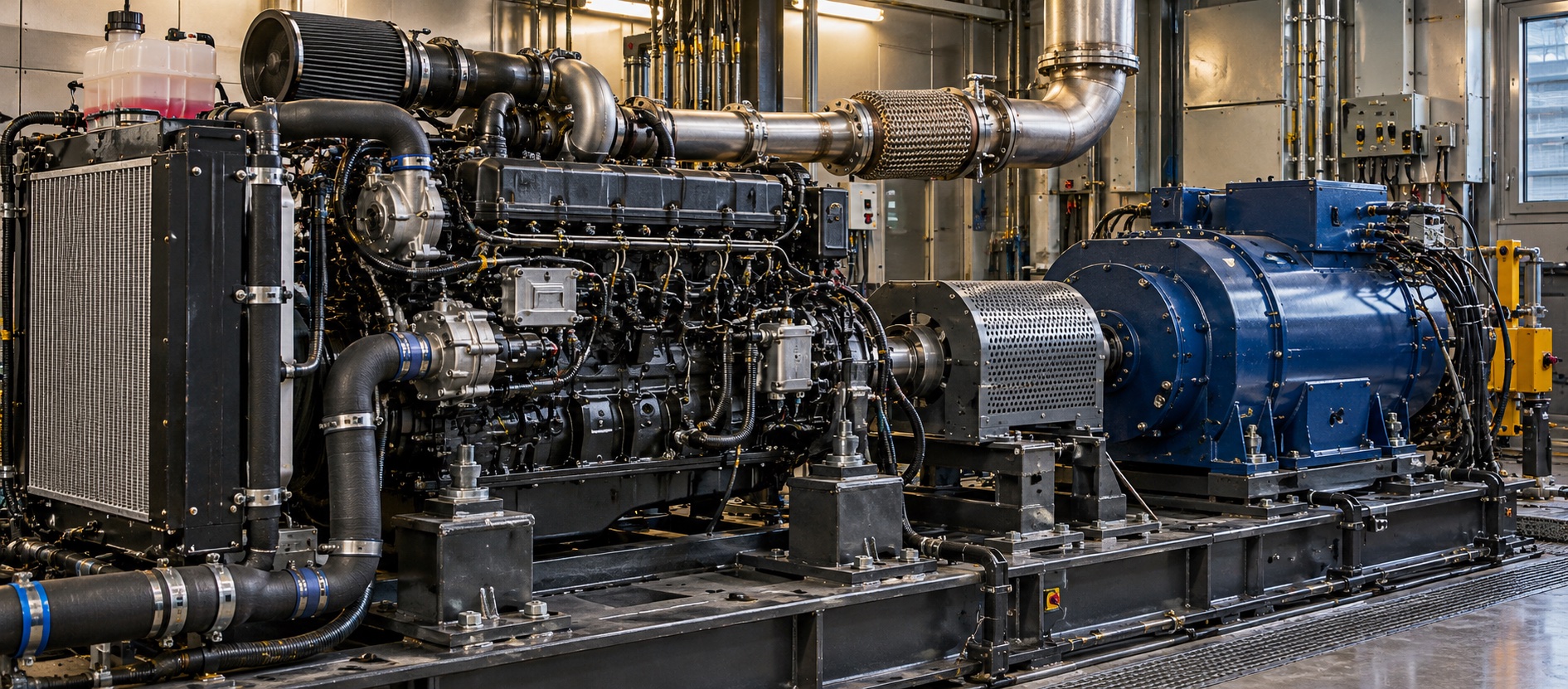 Moteur diesel sur banc d’essai