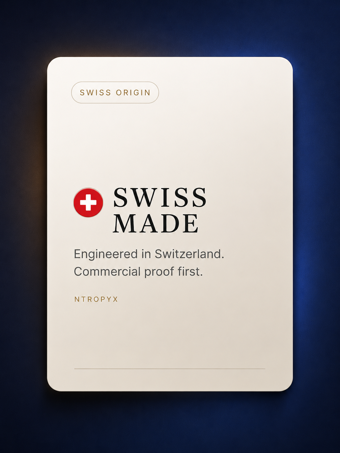Swiss made NTROPYX origin proof card