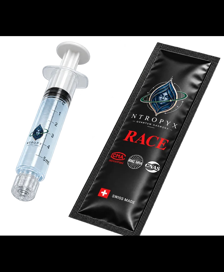 One Dose Race syringe and sachet on black