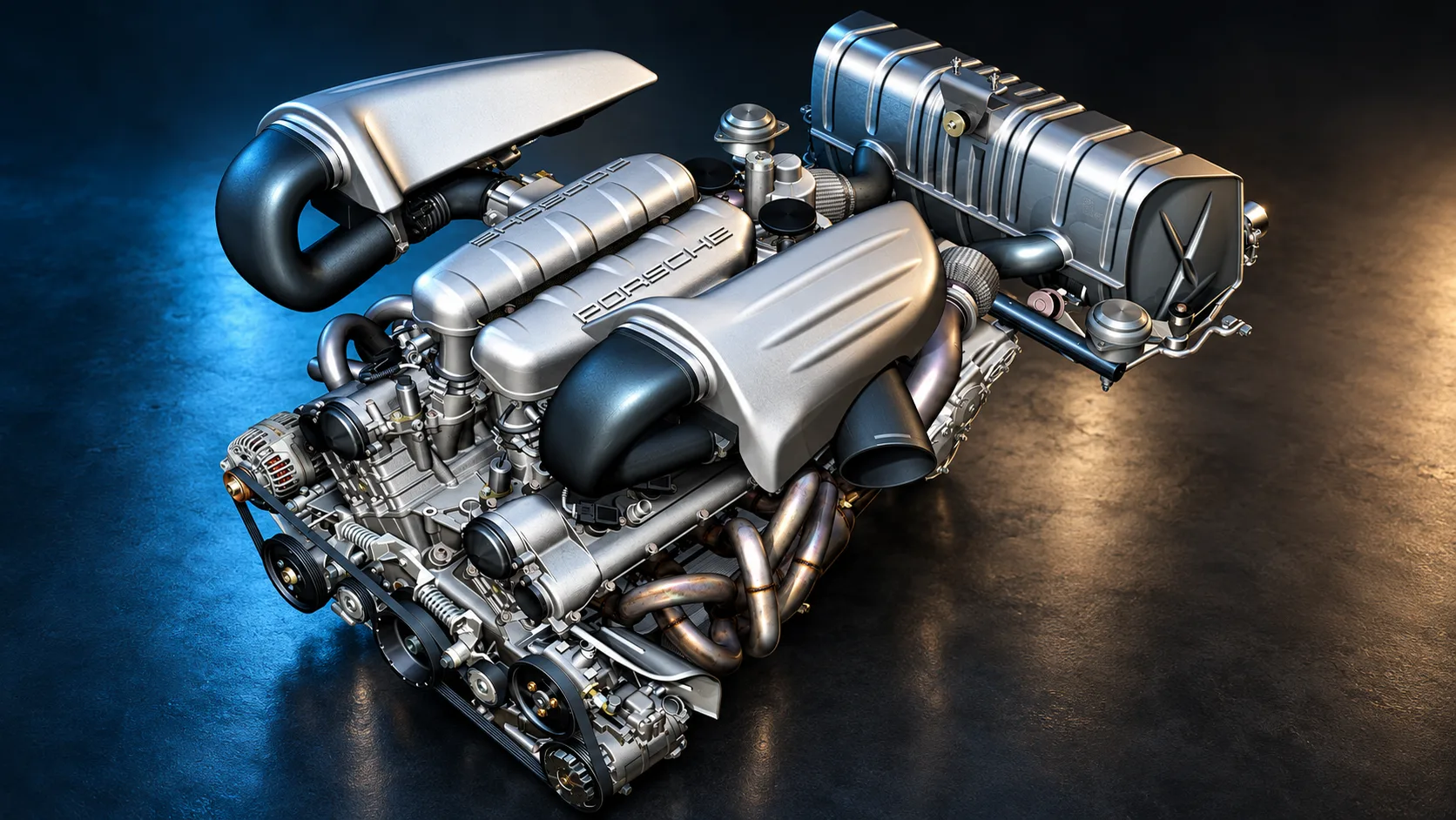 Moteur V10 sous une lumière graphite